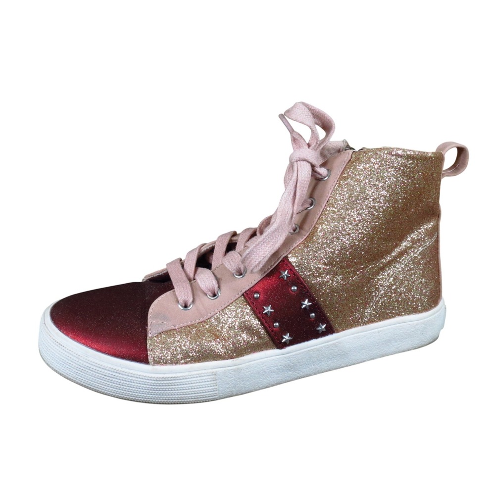 Sam Edelman Dion Aldi Girls High Top Sneaker Size 3 Fashion Gold Red Glitter